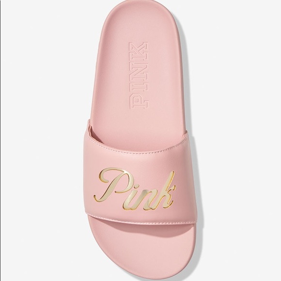 NEW💕VS PINK CHALK ROSE PINK GOLD LOGO SLIDES - Picture 2 of 3